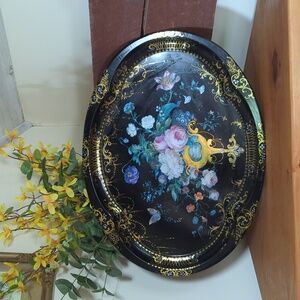 The Dutches Tray made in England Vintage Metal Black and Gold Large Serving Tray